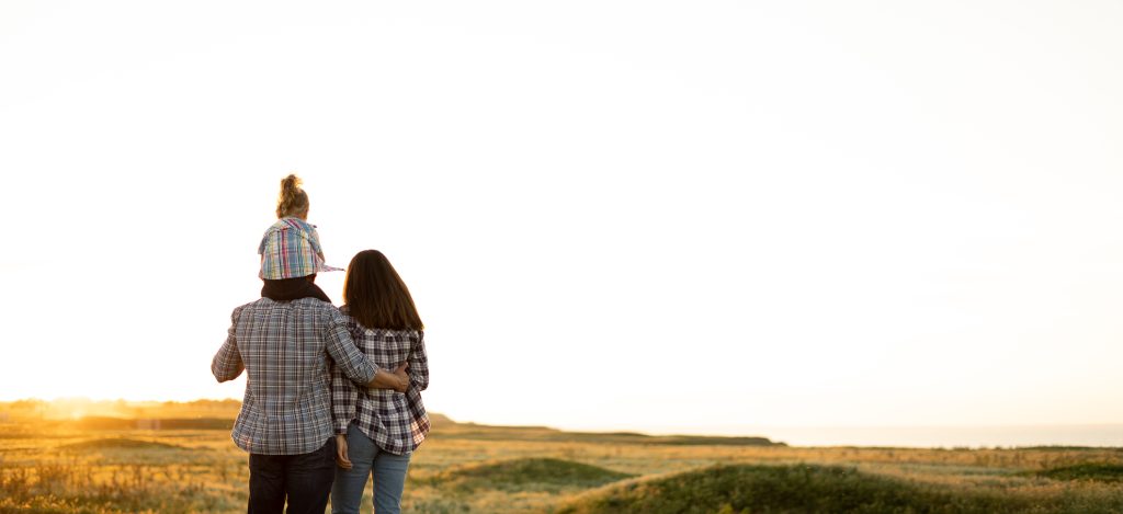 Landscape couple and child