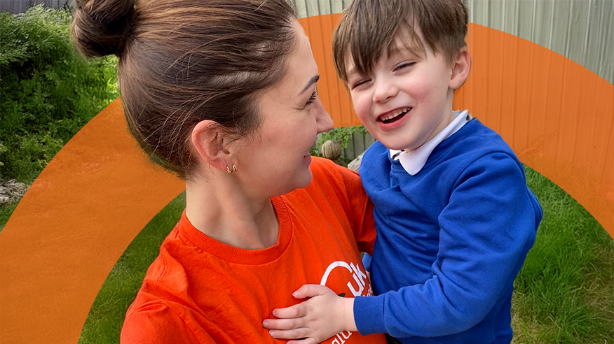Mother and child in garden
