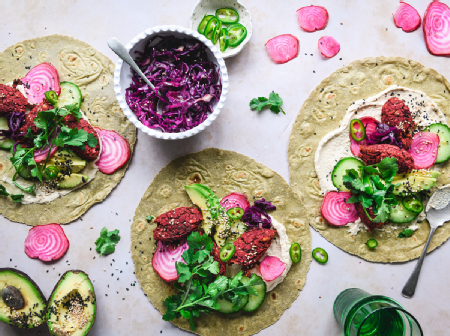 Beetroot Falafel Avocado Wraps