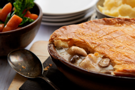 Chicken pie with gluten free puff pastry