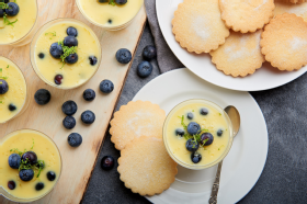 Lime and Blueberry Possets with a Shortbread Biscuit 