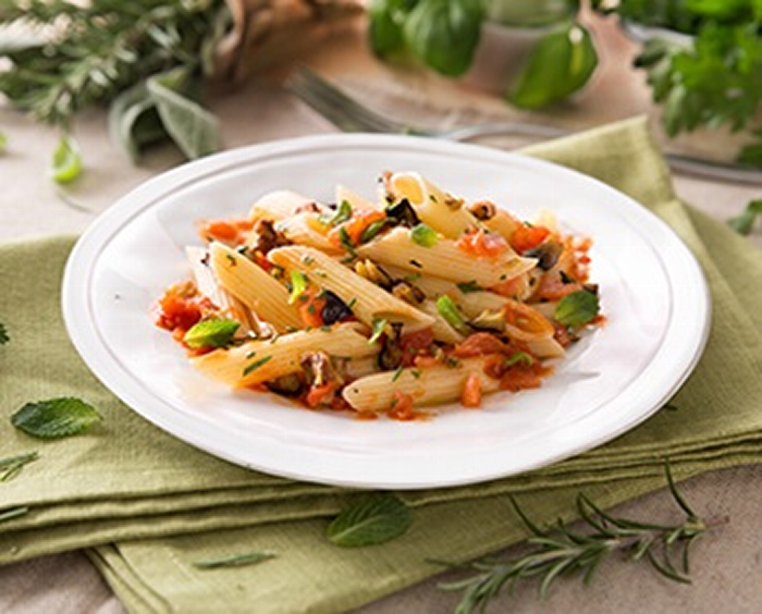 Penne with Fresh Mediterranean Vegetables and Aromatic Herbs - Coeliac UK