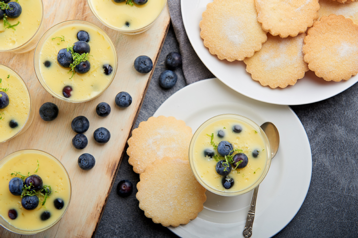 Lime and Blueberry Possets with a Shortbread Biscuit 