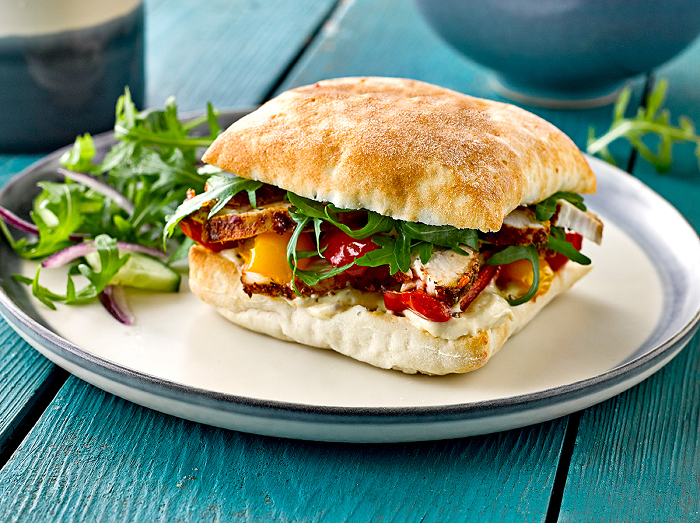 Spiced Chicken, Houmous and Roast Pepper Rolls