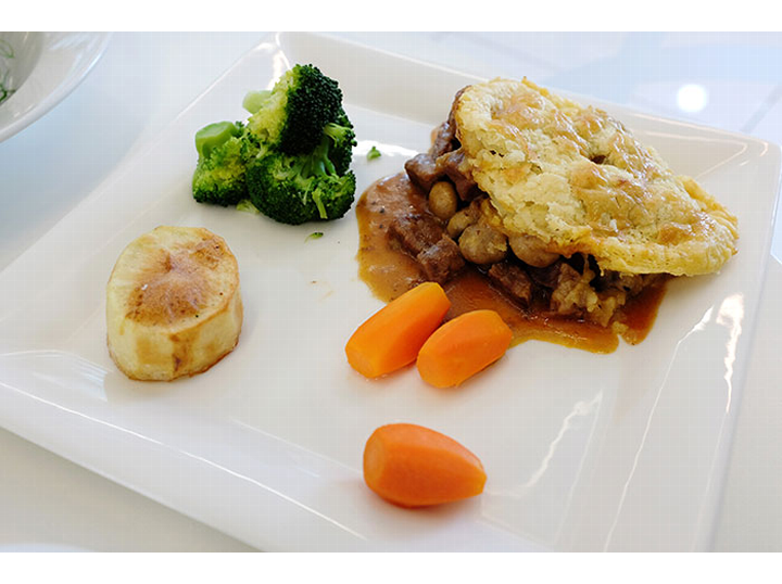 Carol Salisbury - Top crust of gluten-free pastry with tender prime beef and mushrooms